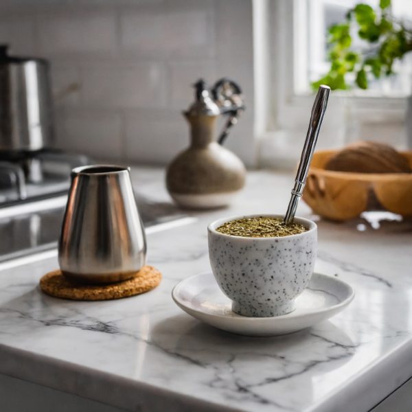 Tasse qui contient du maté naturel en vrac en train d'infuser
