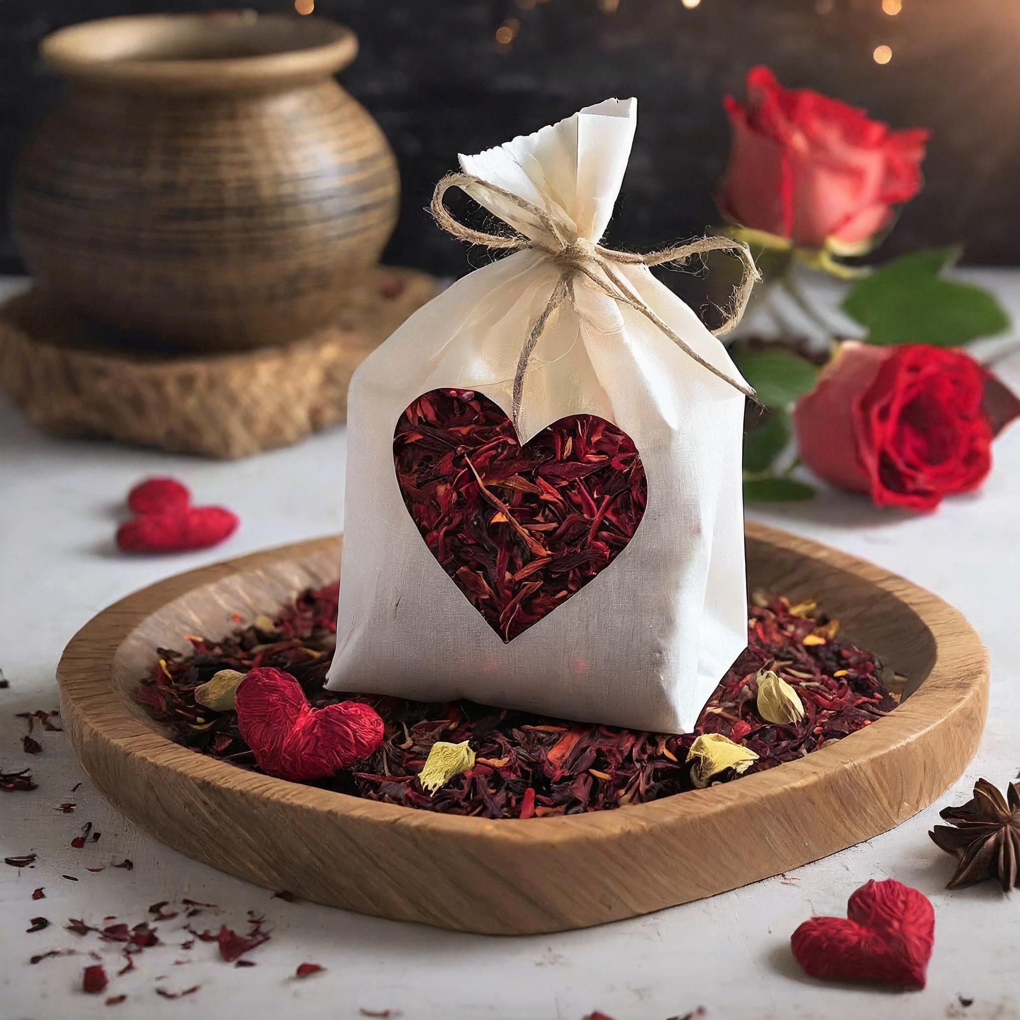 Saint Valent'tea Nathéra Sachet de thé en vrac sur le thème de la saint valentin avec une décoration en forme de coeur