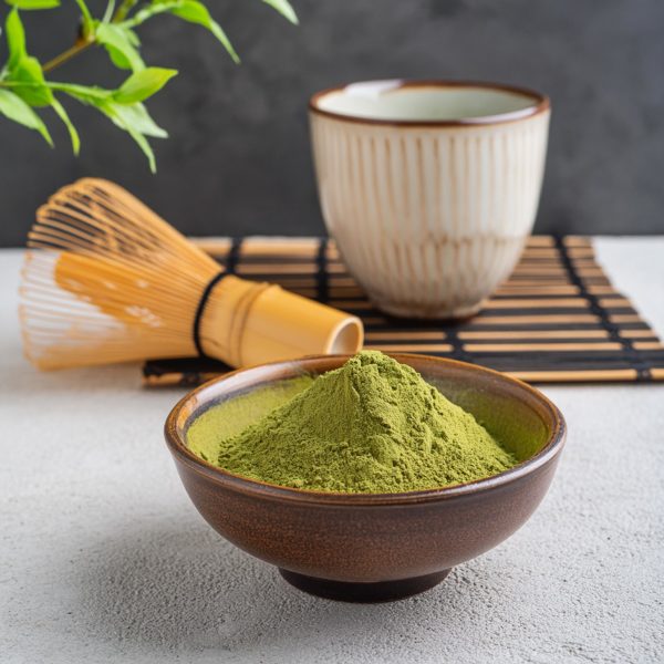 Thé vert matcha en vrac dans un bol